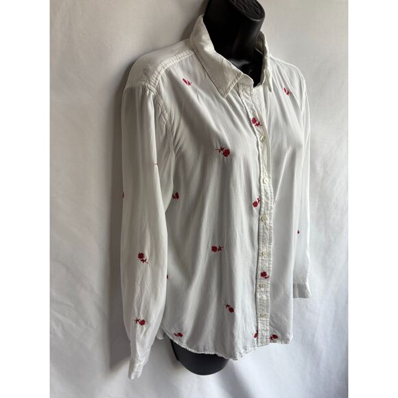 Jane + Delancey White Button Down Embroidered Rose Flower Size L Basics Work - Picture 4 of 10